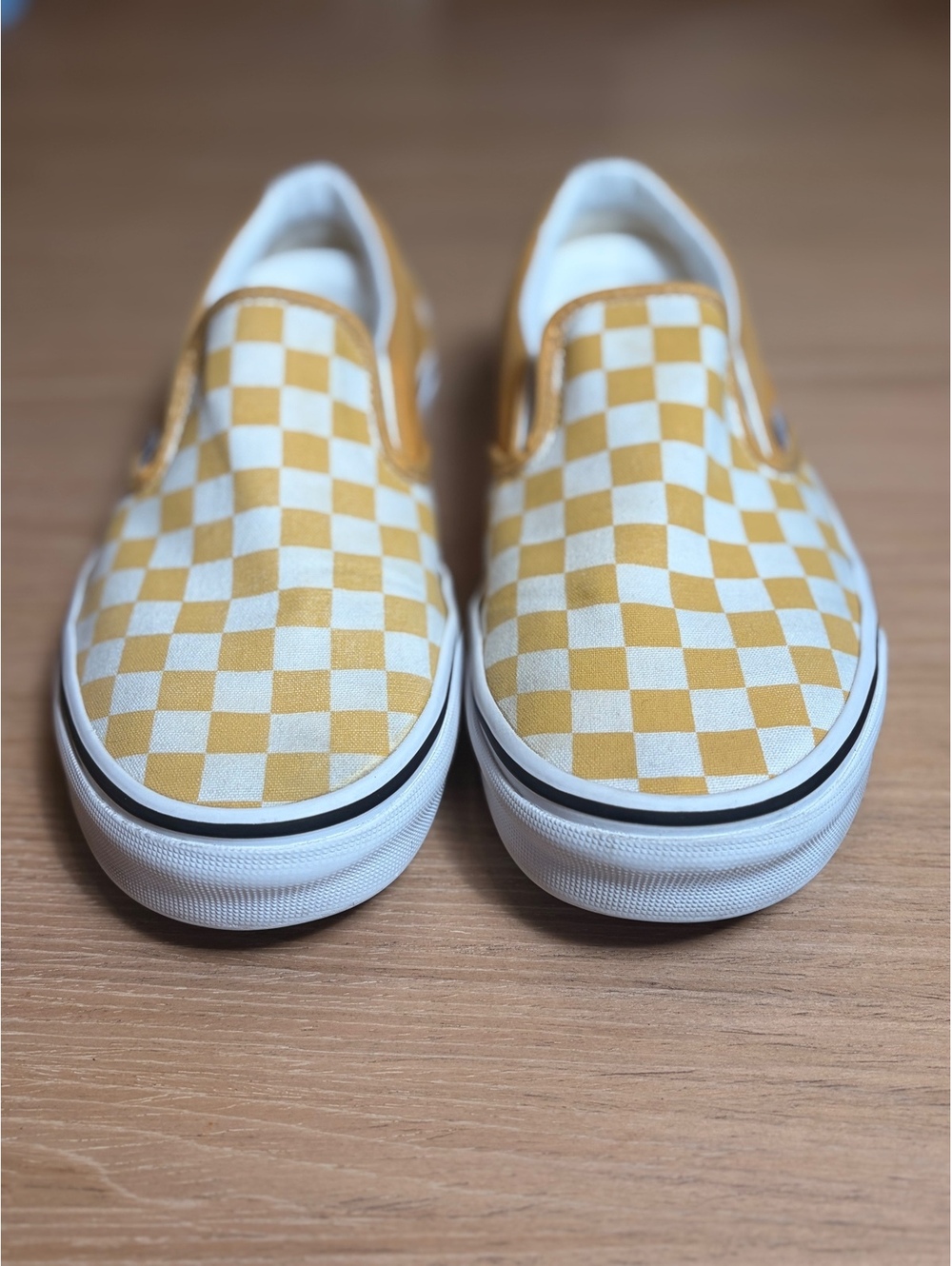Vans Classic Slip-On Mustard Yellow White Checkerboard Canvas Sneakers W8.5